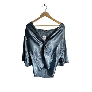 Express Satin Bell Sleeve Top Knot Front Blue Blouse Women's Size Medium NWT